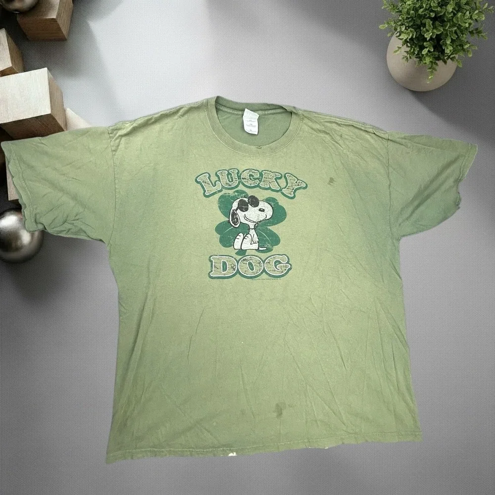 Vintage Snoopy Joe Cool Lucky Dog Shirt XXL Green Y2K Peanuts Graphic Tee